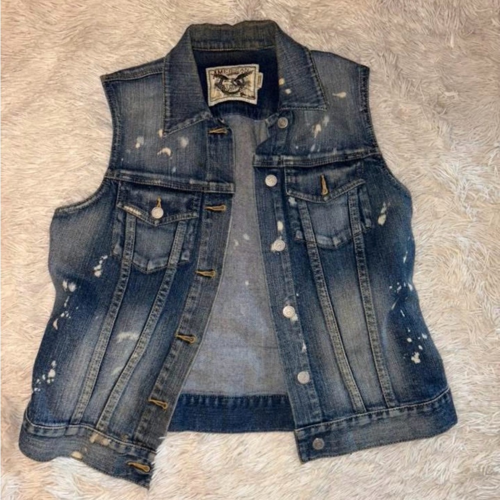 Distressed Dark Blue Denim Vest